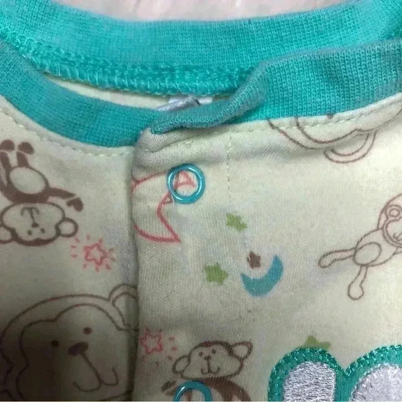 Pekkle Footed Onesie Pajamas Monkey Green /  Blue Size 3 Months - Picture 2 of 16